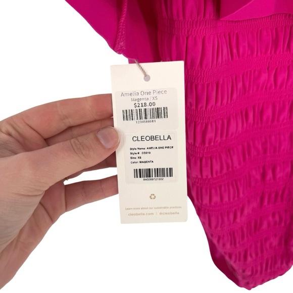Cleobella NWT Women's XS Amelia Smocked Ruffle One-Piece Swimsuit Magenta Pink - Picture 10 of 12